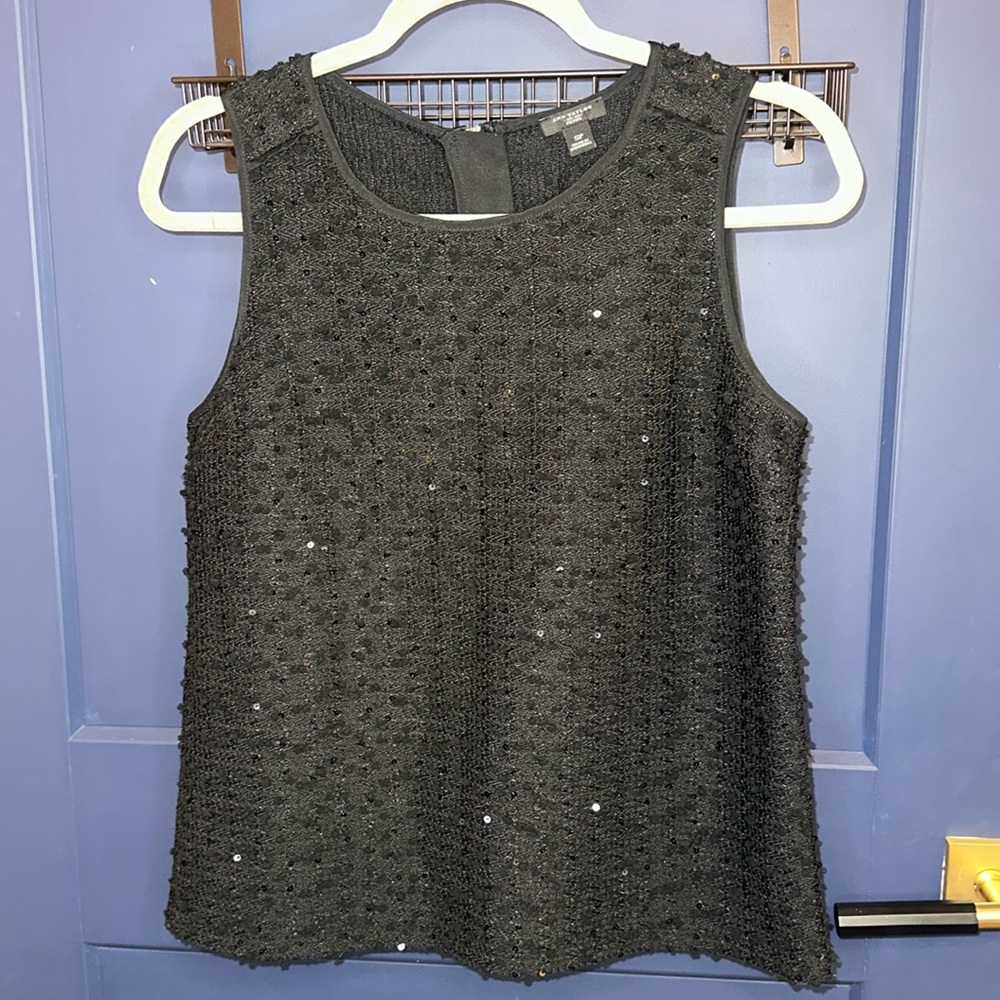Ann Taylor PETITES Black Sleeveless Knit Shell Tank With Sequins size Small SP